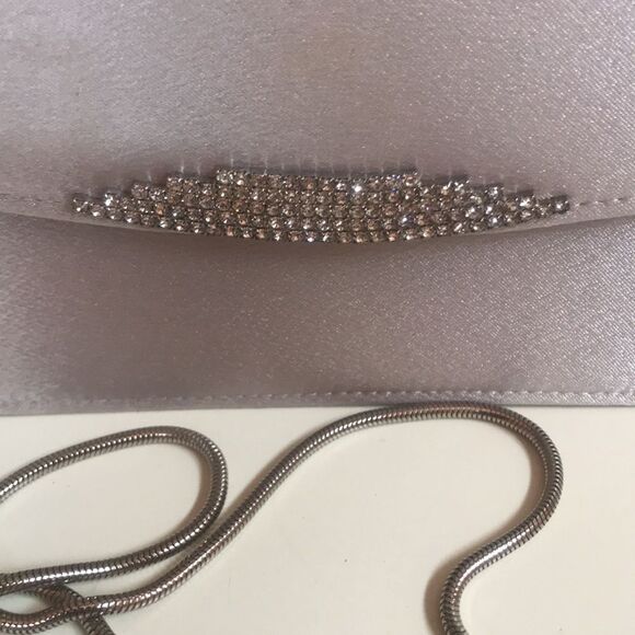 ELAN FORMAL RHINESTONE VINTAGE SILVER SATIN MINI BAG PURSE CHAIN WEDDING PARTY - Picture 2 of 8